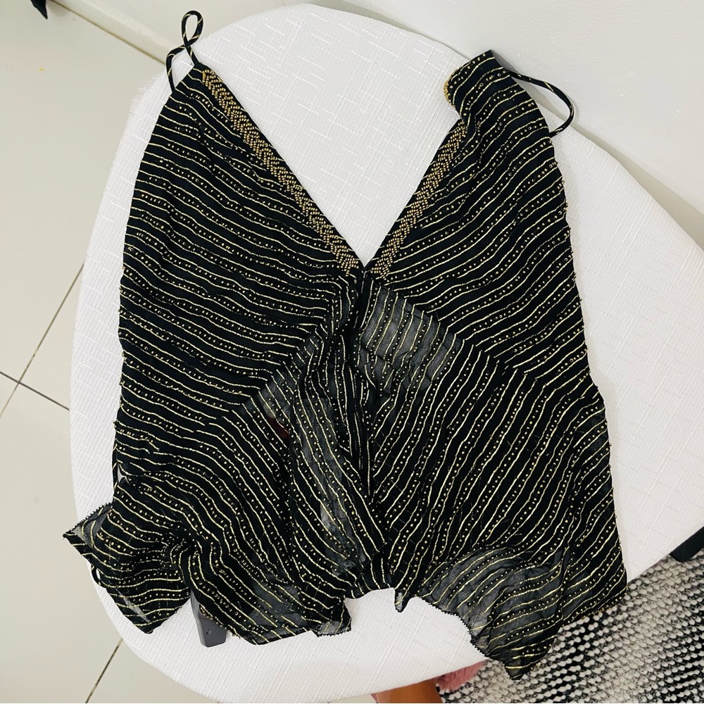 Zara Black and Gold Striped Top